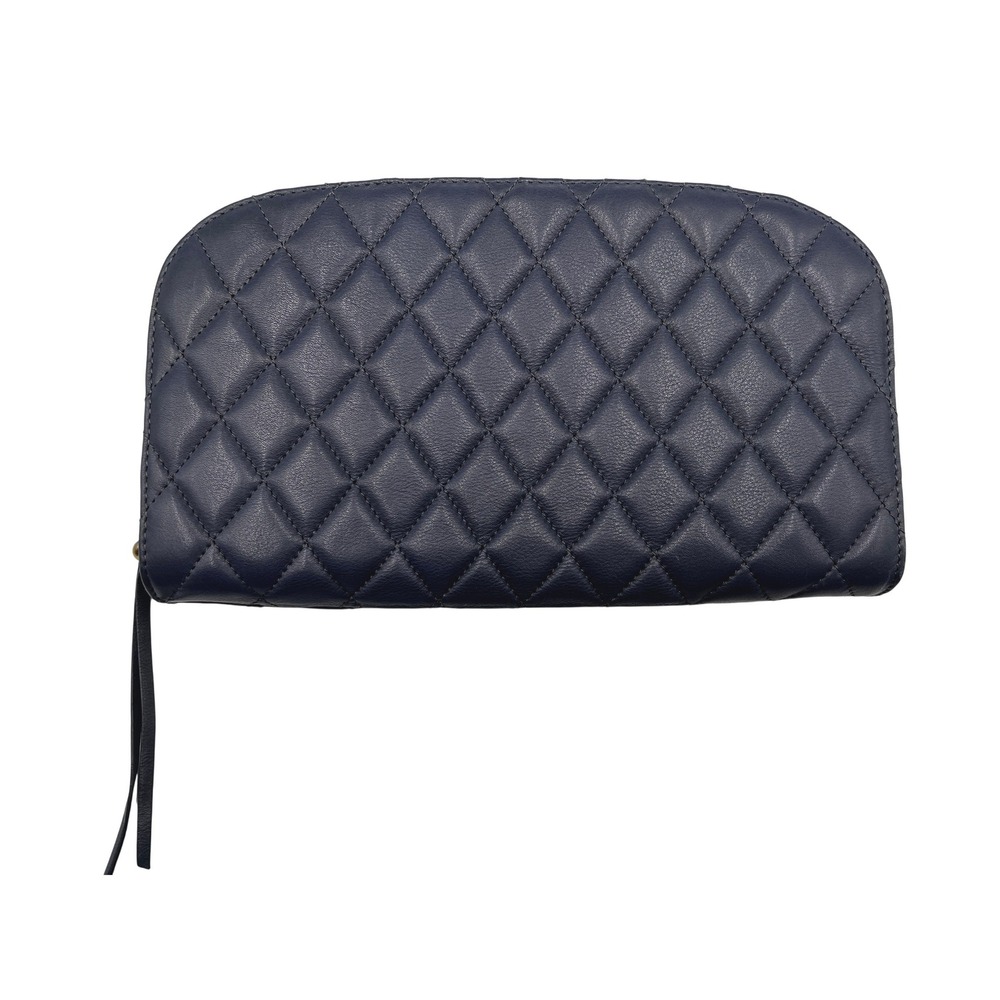 Hobo Quilted Leather Wallet Womens Large Navy Blue Excellent Zip Around Clutch